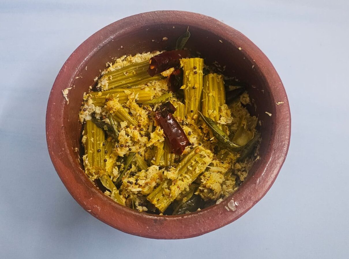 Kerala-style Drumstick Thoran/Moringa seed pod Stir-fry. 